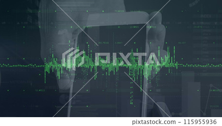 Image of data processing over hand holding smartphone Image of data processing over hand holding smartphone 115955936