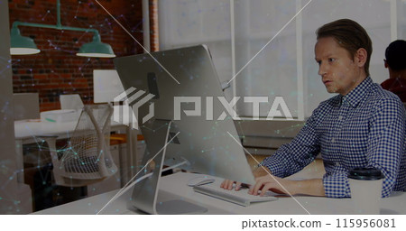 Image of network of connections over caucasian businessmen 115956081