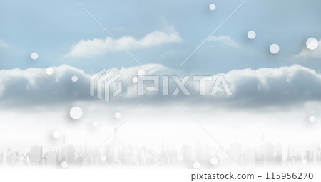 Image of multiple white spots floating over clouds in the blue sky Image of multiple white spots floating over clouds in the blue sky 115956270