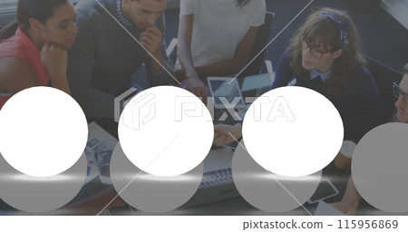 Image of spots over diverse business people in office 115956869