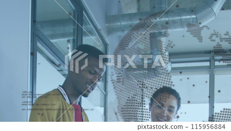 Image of data processing over diverse business people in office Image of data processing over diverse business people in office 115956884