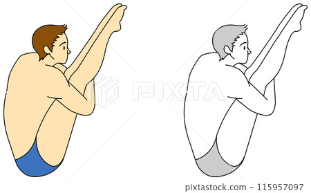 Illustration set of a diving athlete (male) 115957097