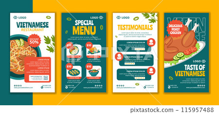 Vietnamese Food Social Media Stories Flat Cartoon Hand Drawn Templates Background Illustration 115957488