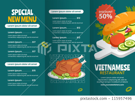 Vietnamese Food Brochure Cartoon Hand Drawn Templates Background Illustration 115957496