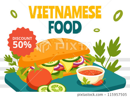 Vietnamese Food Social Media Background Illustration Flat Cartoon Hand Drawn Templates 115957505
