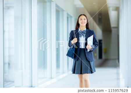 High school student, female, walking 115957629