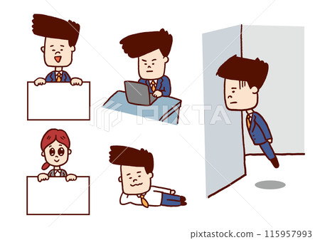 Character illustration of a hard-working new employee with an interesting hairstyle 115957993