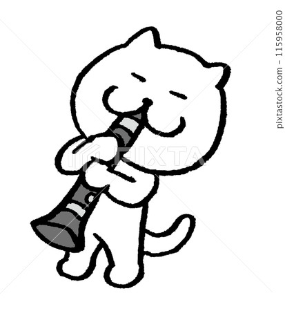 可愛的白貓角色演奏樂器 115958000