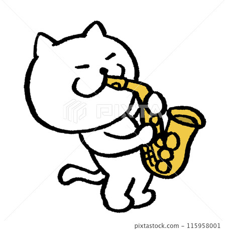 可愛的白貓角色演奏樂器 115958001