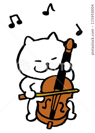Cute white cat character playing musical instrument 115958004