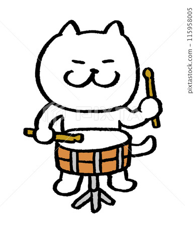Cute white cat character playing musical instrument 115958005