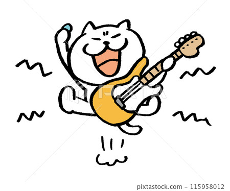 可愛的白貓角色演奏樂器 115958012