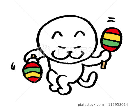 Cute white cat character playing musical instrument Cute white cat character playing musical instrument 115958014