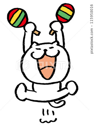 Cute white cat character playing musical instrument 115958016