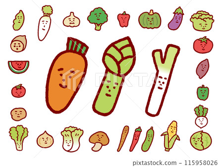 Vegetable character illustrations with cute faces 115958026