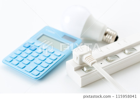 Power strip, light bulb and calculator Power strip, light bulb and calculator 115958041
