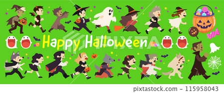 Cute simple vector illustration of kids in Halloween costumes 115958043