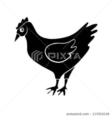 Vector isolated illustration of a chicken silhouette on a white background. 115958146