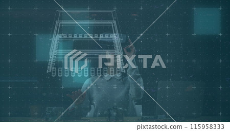 White woman in striped shirt using a digital screen 115958333