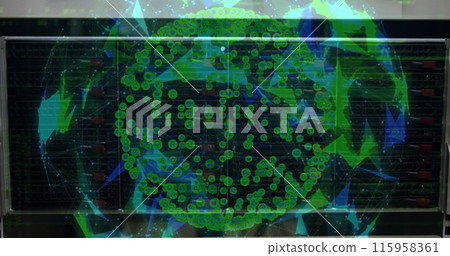 A person in a dark shirt stands behind a clear interface with green data points A person in a dark shirt stands behind a clear interface with green data points 115958361