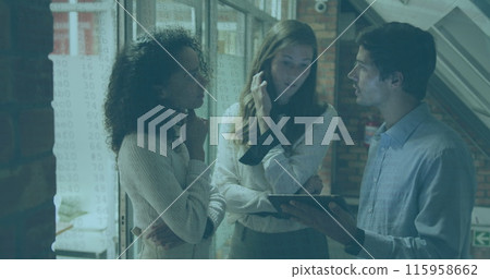 Diverse group of young adults discussing over tablet Diverse group of young adults discussing over tablet 115958662