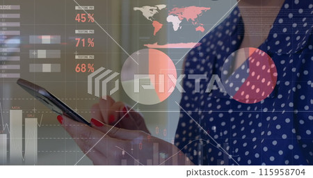 Caucasian young adult holding smartphone, analyzing data Caucasian young adult holding smartphone, analyzing data 115958704