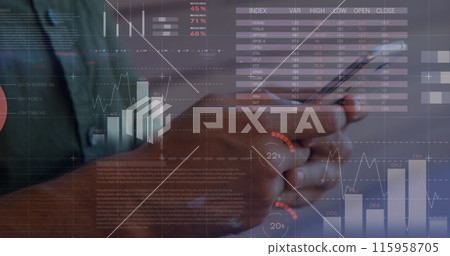 Caucasian male adult holding smartphone, analyzing stock market data Caucasian male adult holding smartphone, analyzing stock market data 115958705