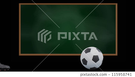 A soccer ball resting near foot, ready for a kick 115958741