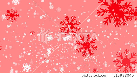 Red snowflakes of different sizes are falling on pink background 115958849