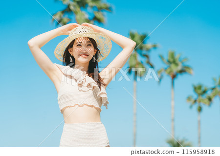 Young woman beach resort image Young woman beach resort image 115958918