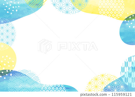 時尚夏日問候夏日水彩風格日式花紋曲線背景 115959121