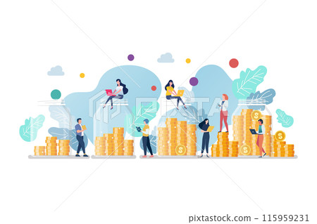 Business people with money in glass jars. business concept. Business people with money in glass jars. business concept. 115959231