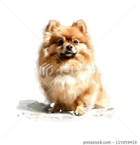 Watercolor illustration of a brown pomeranian on a white background Watercolor illustration of a brown pomeranian on a white background 115959419
