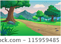 Color the illustrations in the forest and nature in the daytime. 115959485