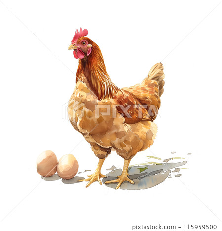 白色背景雞的水彩插圖 115959500