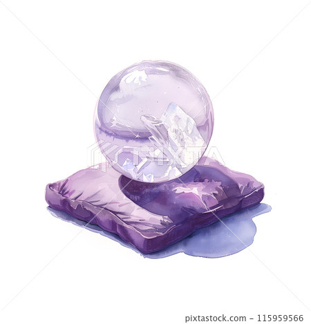 白色背景水晶算命的水彩插圖 白色背景水晶算命的水彩插圖 115959566