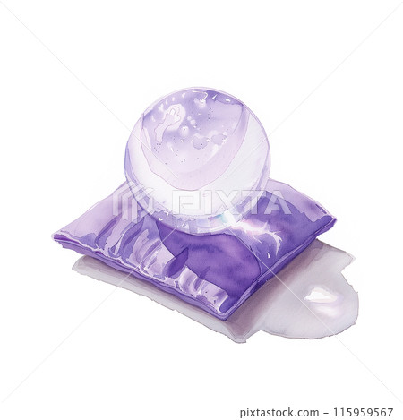 白色背景水晶算命的水彩插圖 115959567