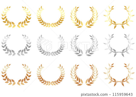 Illustration set of gold, silver and bronze laurel wreath 115959643