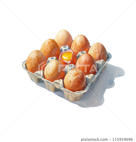 Watercolor illustration of eggs in a carton on white background 115959696