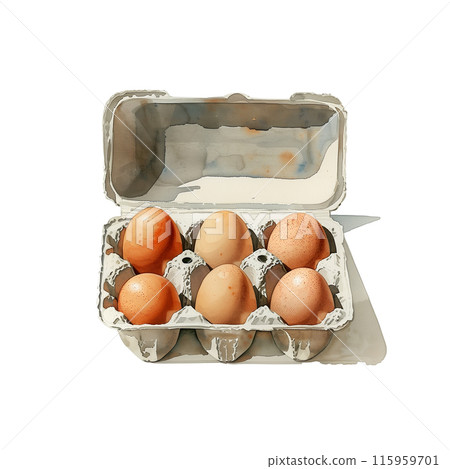 Watercolor illustration of eggs in a carton on white background 115959701