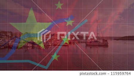 Image of financial data processing and flag of china over landscape 115959764