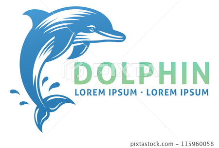 Dolphin Jumping Animal Woodcut Vintage Icon Mascot 115960058