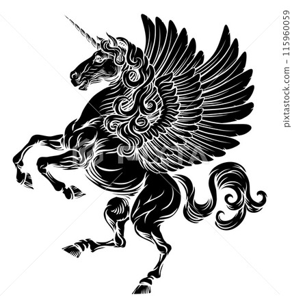 Pegasus Unicorn Horse Crest Heraldic Coat of Arms 115960059