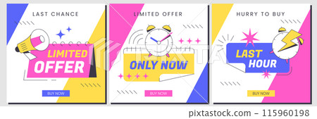 Last time offer banners, sale promo covers or discount promotion posters for shopping Last time offer banners, sale promo covers or discount promotion posters for shopping 115960198
