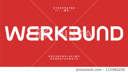 Contemporary bold alphabet, geometric minimalist bauhaus sans-serif letters, numbers and symbols, streamlined font for signage, logo, monogram, headline, werkbund typographic design. Vector typeset 115960200