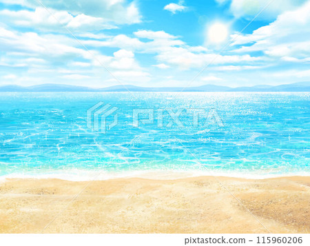 夏季海灘-美麗的度假村海灘框架插畫背景材料藍天和大海與陽光和雲彩 115960206