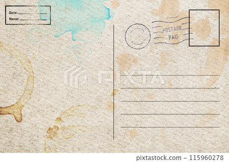 Backside of old postcard with dirty stain 115960278