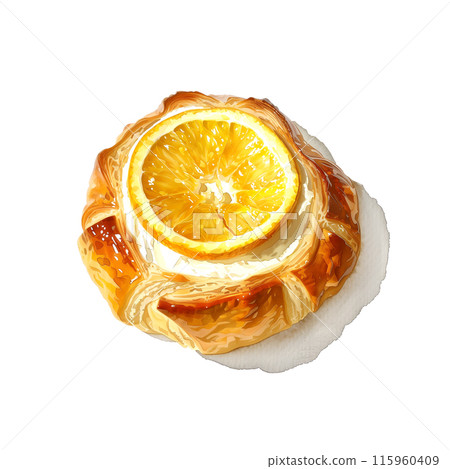 Watercolor illustration of orange danish on white background Watercolor illustration of orange danish on white background 115960409