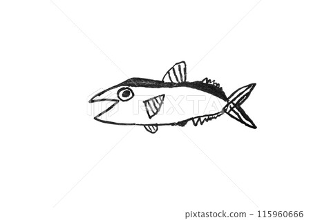 The fish is laughing. A picture of a bonito or tuna drawn by a kind child. The child's feelings are expressed in the picture. The fish is laughing. A picture of a bonito or tuna drawn by a kind child. The child's feelings are expressed in the picture. 115960666