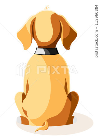 pet dog sitting with from the back and waiting for its owner flat cartoon vector illustration 115960884